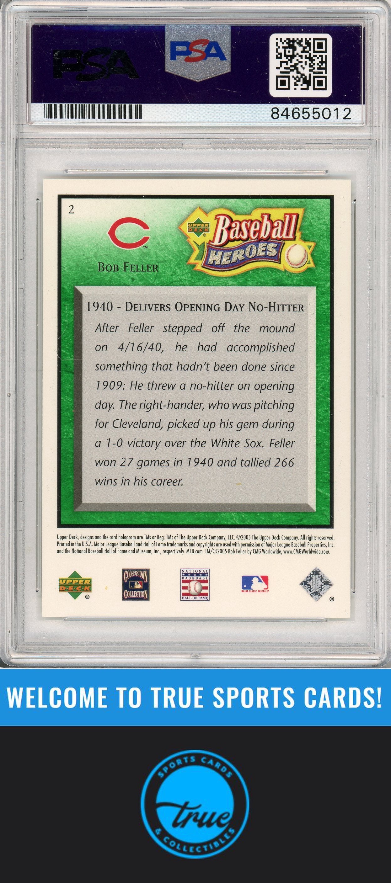 2005 Upper Deck Baseball Heroes Bob Feller Emerald Auto /199 PSA Authentic(5012)