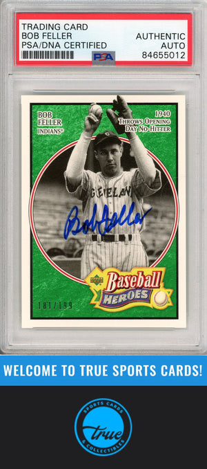 2005 Upper Deck Baseball Heroes Bob Feller Emerald Auto /199 PSA Authentic