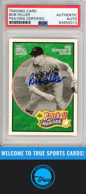 2005 Upper Deck Baseball Heroes #1 Bob Feller Emerald Auto /199 PSA Authentic