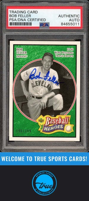 2005 Upper Deck Baseball Heroes #3 Bob Feller Emerald Auto /199 PSA Authentic
