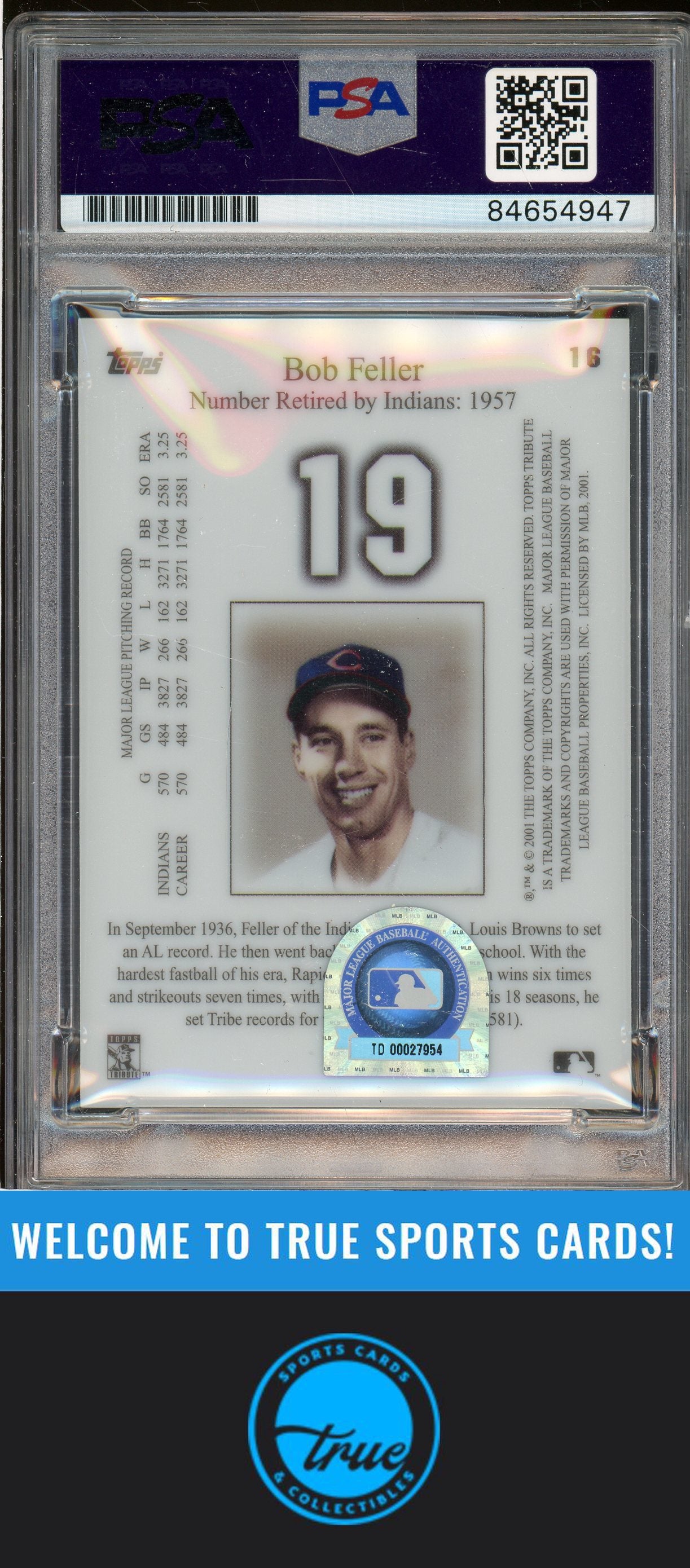 2001 Topps Tribute #16 Bob Feller Auto PSA Authentic (4947)