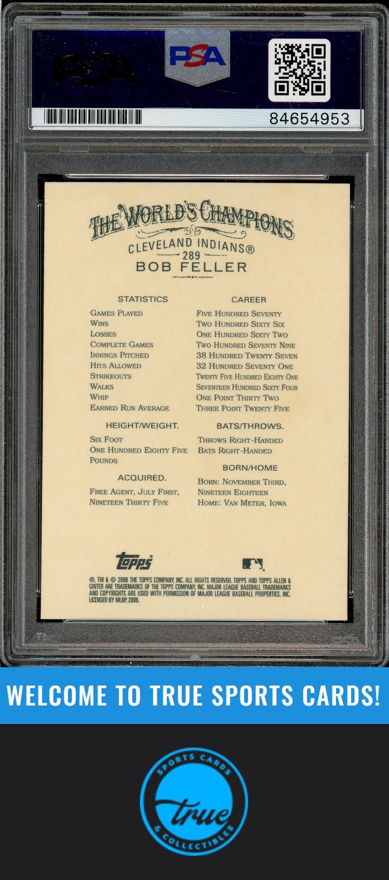 2006 Topps Allen & Ginter #289 Bob Feller Auto PSA Authentic (4953)