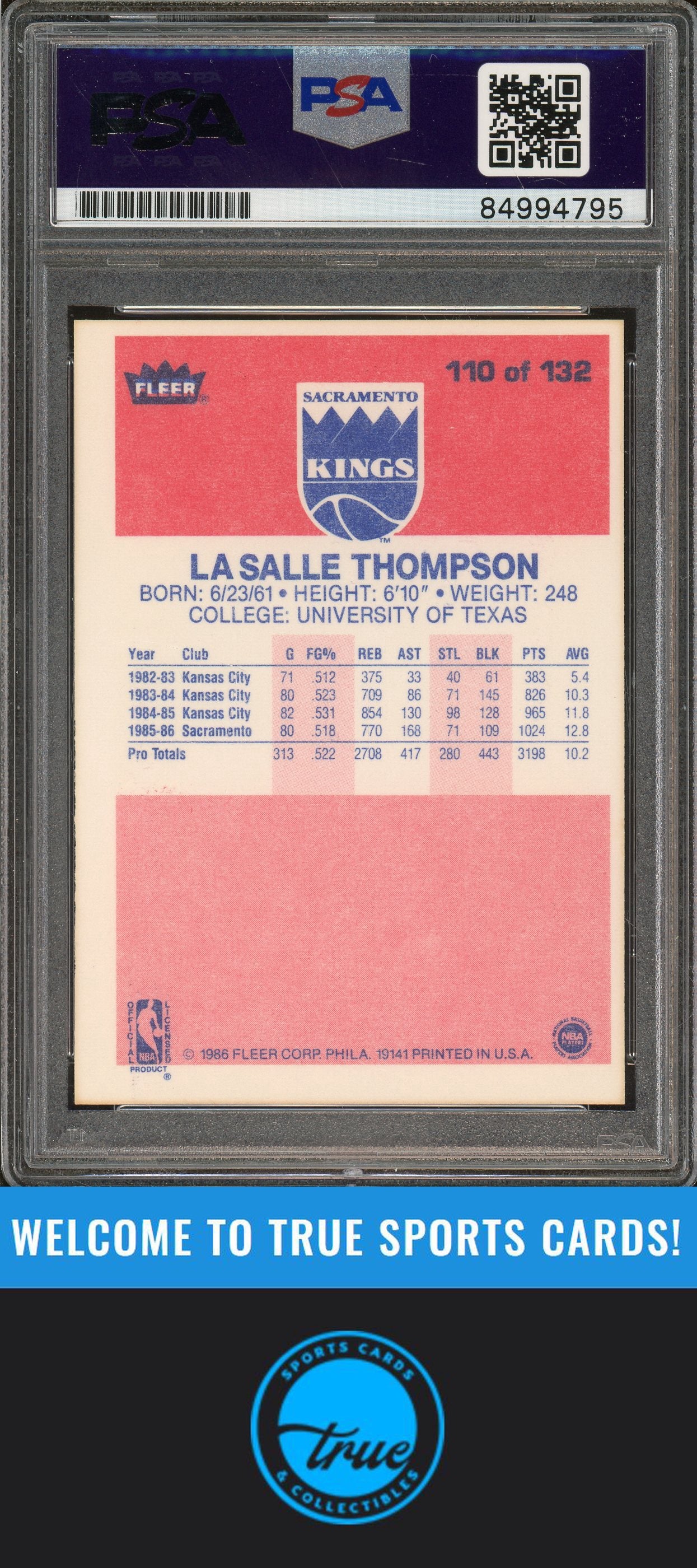 1986-87 Fleer #110 LaSalle Thompson Rookie Auto PSA Authentic (4795)