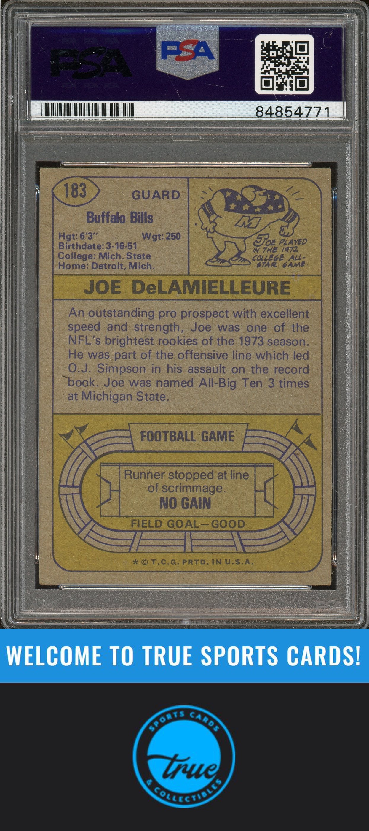 1974 Topps #183 Joe DeLamielleure Rookie Auto "HOF 03" PSA Authentic (4771)