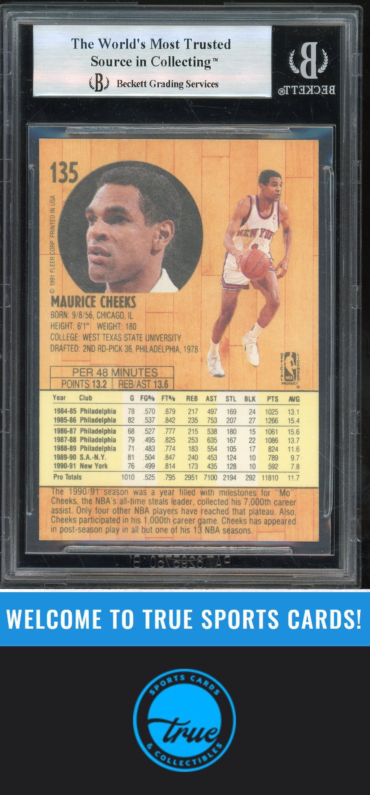 1991-92 Fleer #135 Maurice Cheeks Auto BGS Authentic (0790)