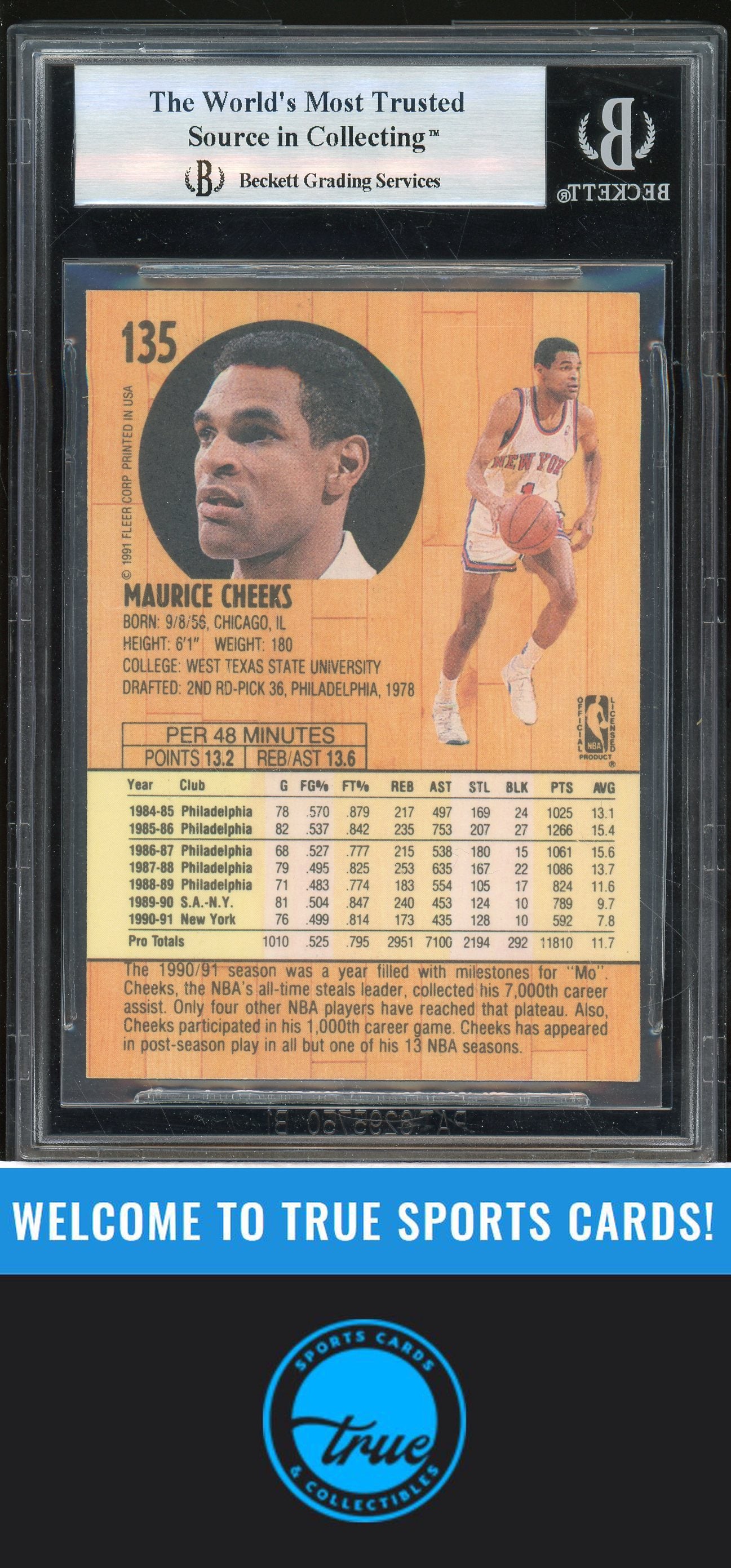 1991-92 Fleer #135 Maurice Cheeks Auto BGS Authentic (0791)