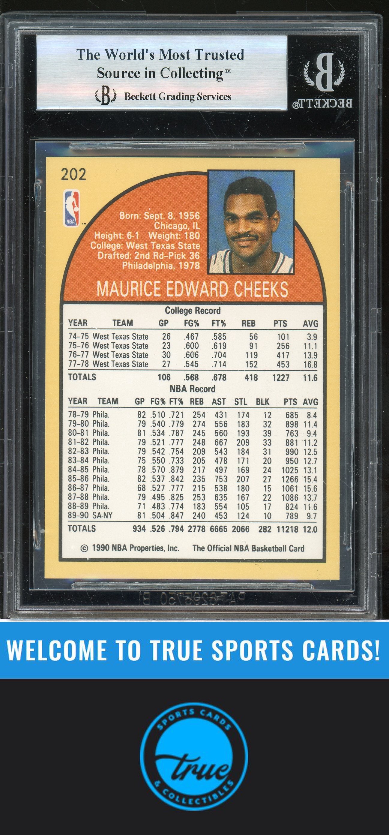 1990-91 Hoops #202 Maurice Cheeks Auto BGS Authentic (0787)