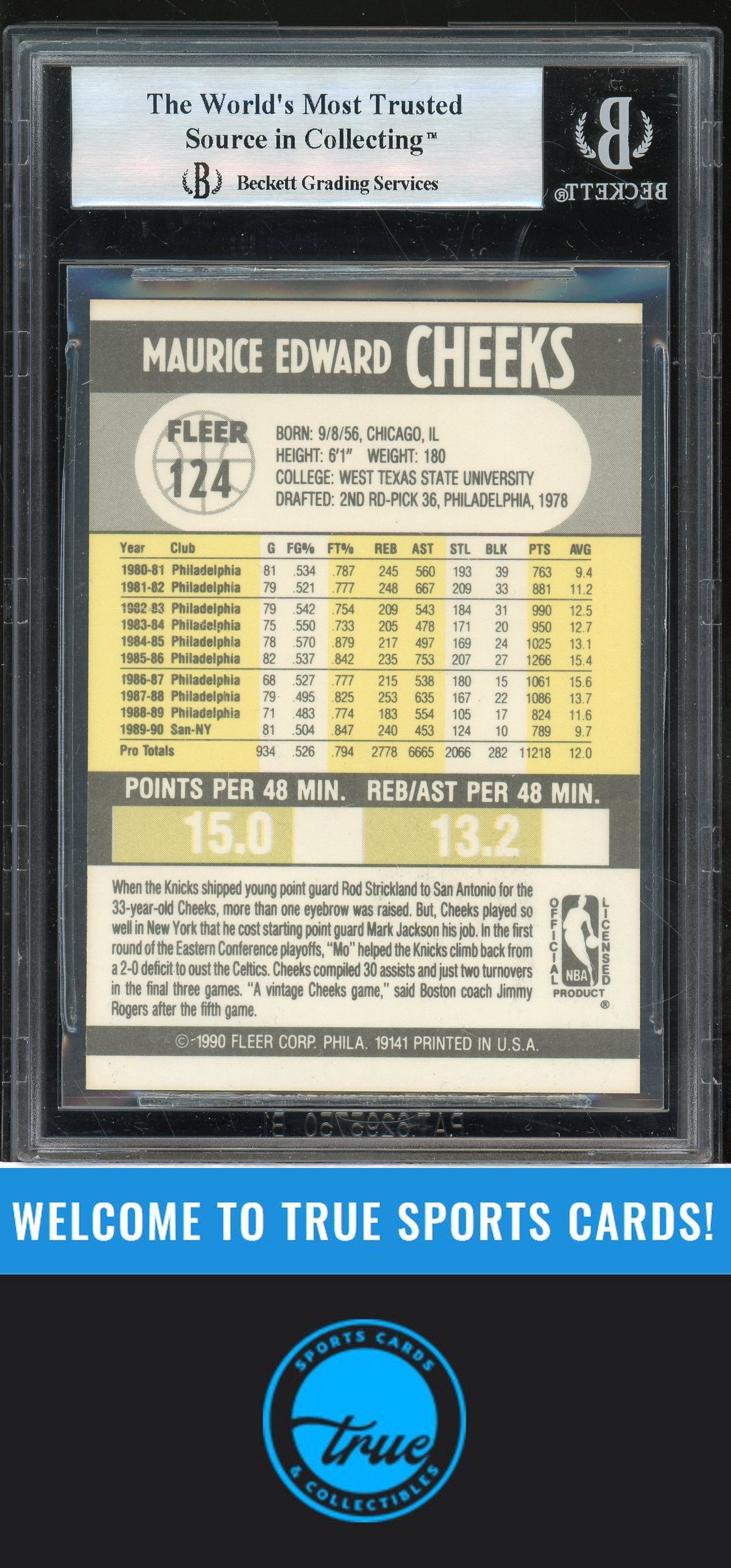 1990-91 Fleer #124 Maurice Cheeks Auto BGS Authentic (0783)