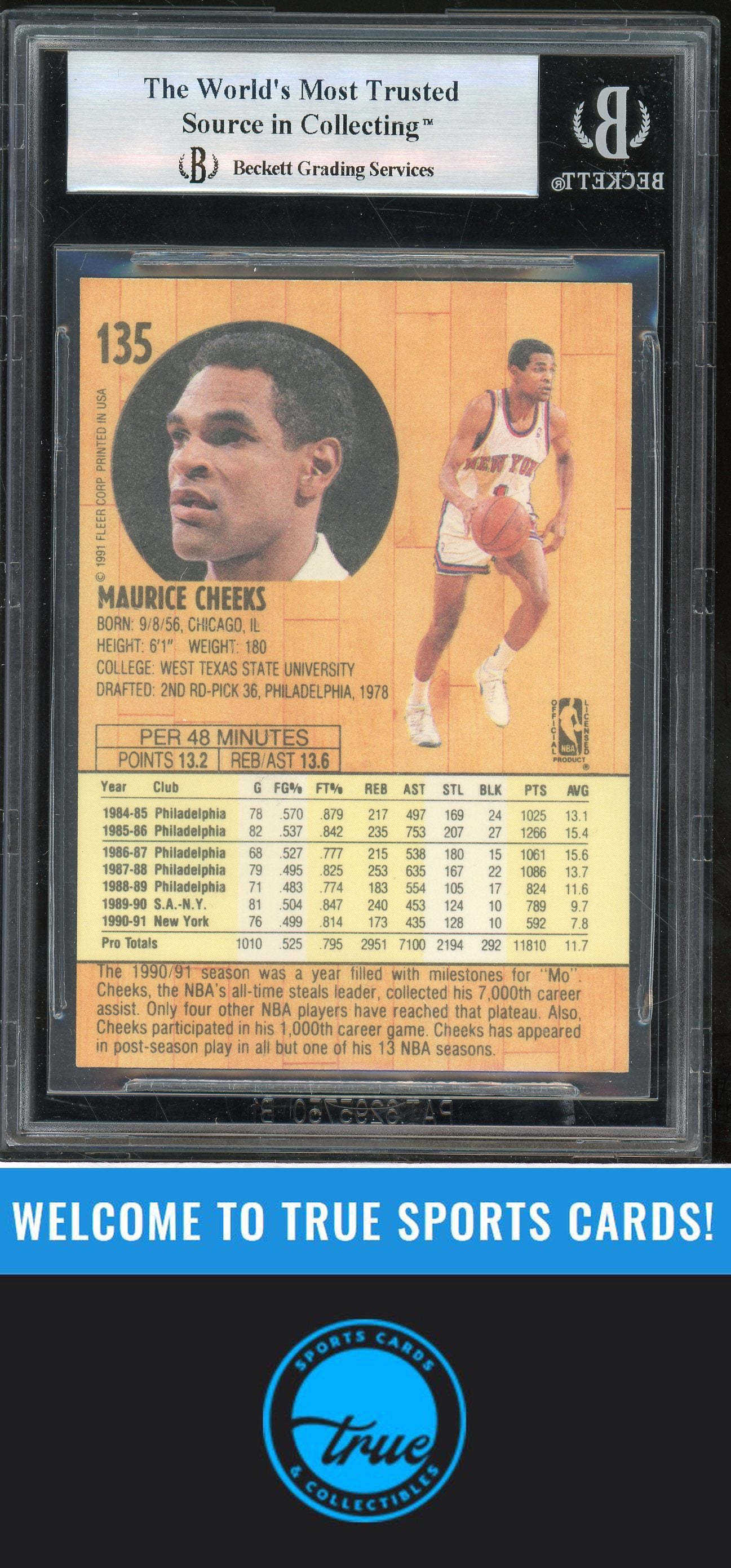 1991-92 Fleer #135 Maurice Cheeks Auto BGS Authentic (0792)