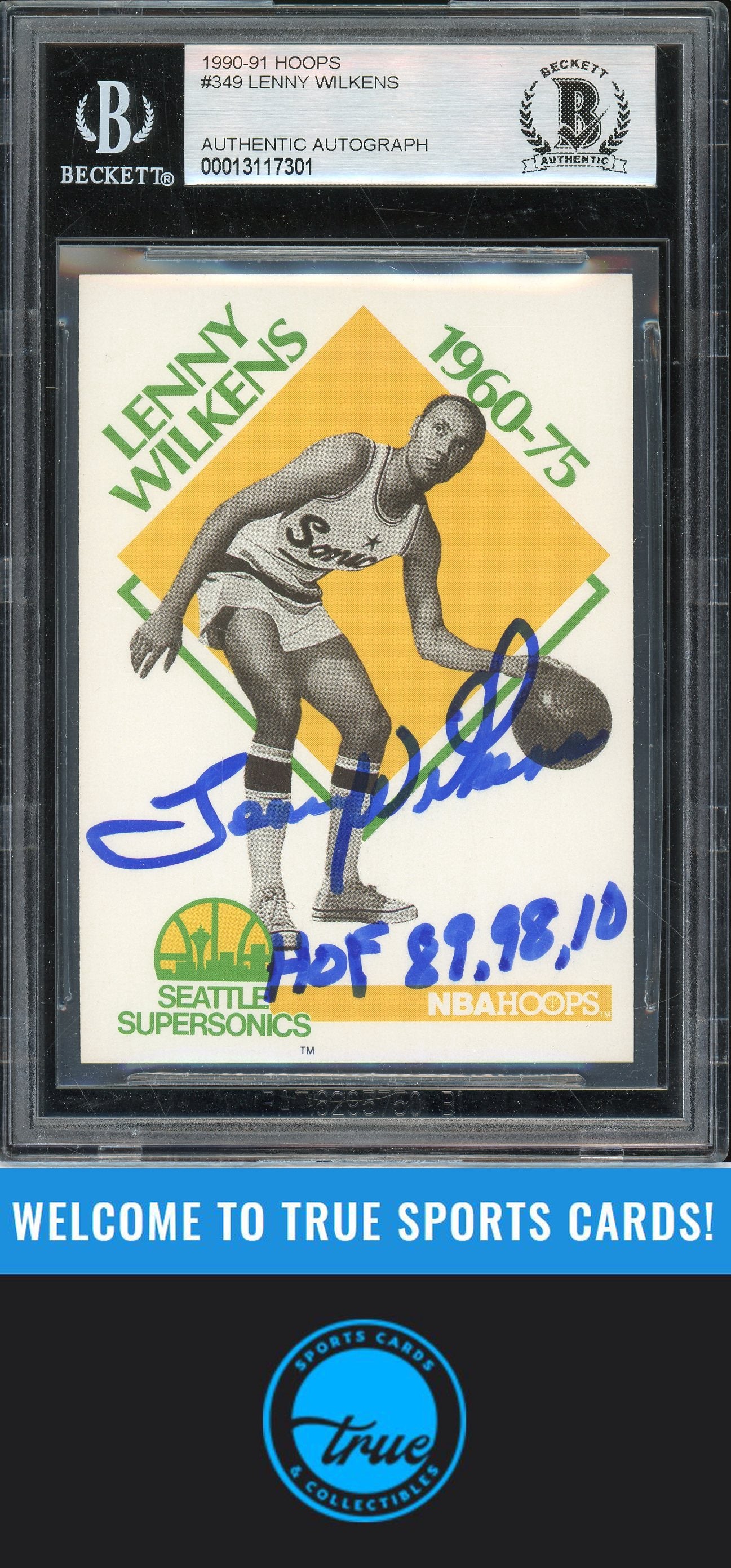 1990-91 Hoops #349 Lenny Wilkens Auto BGS Authentic (7301)