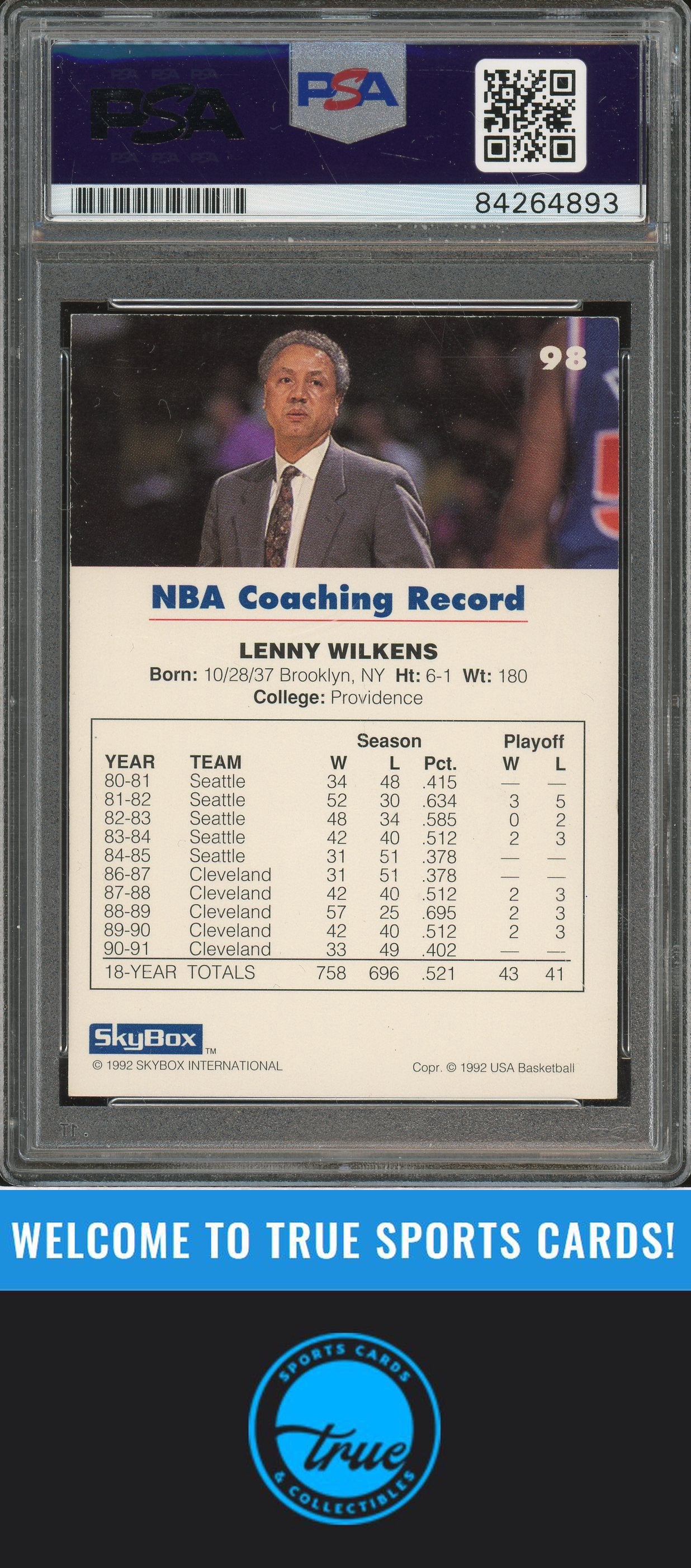 1992 SkyBox USA #98 Lenny Wilkens Auto PSA Authentic (4893)