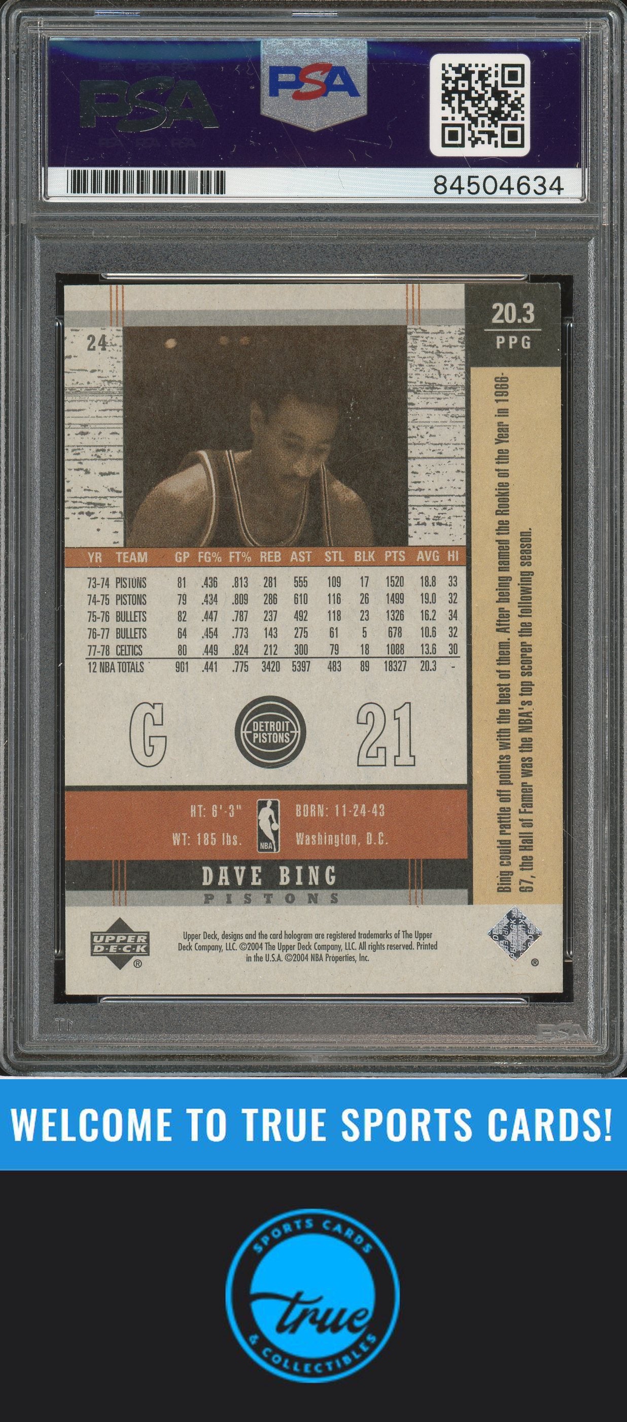 2003-04 Upper Deck Legends #24 Dave Bing Throwback Auto PSA Authentic (4634)