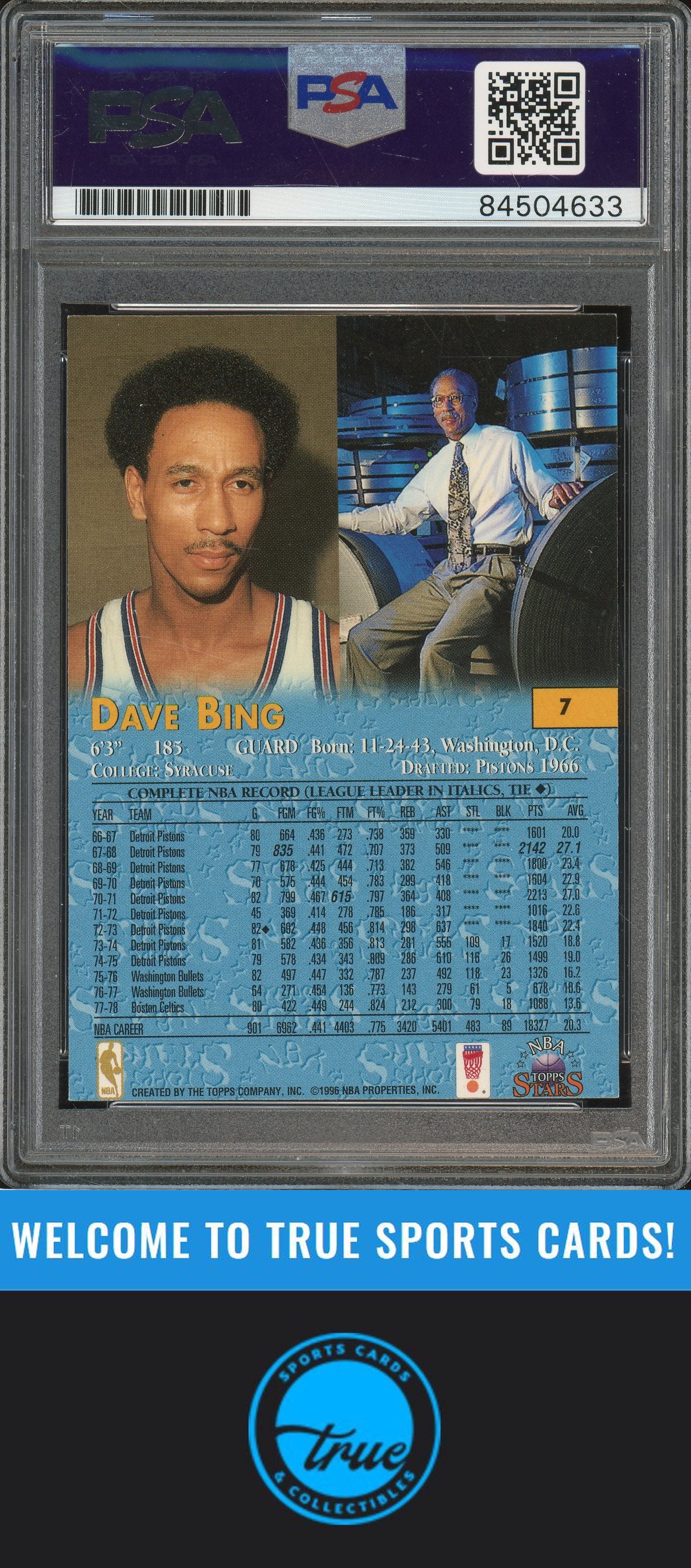 1996-97 Topps Stars #7 Dave Bing Auto PSA Authentic (4633)