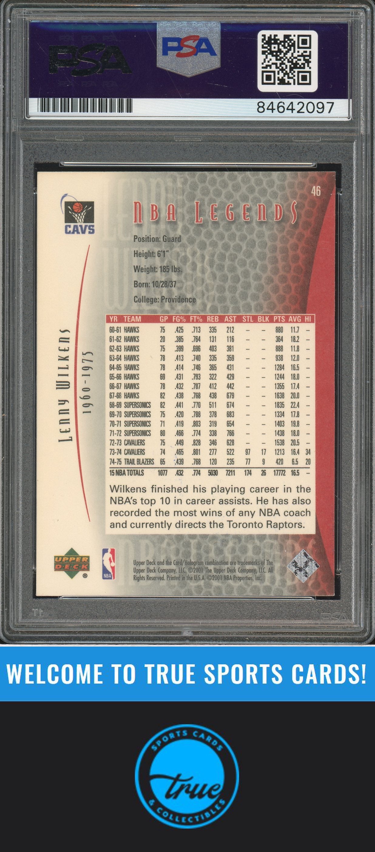 2000-01 Upper Deck Legends #46 Lenny Wilkens Auto PSA Authentic (2097)