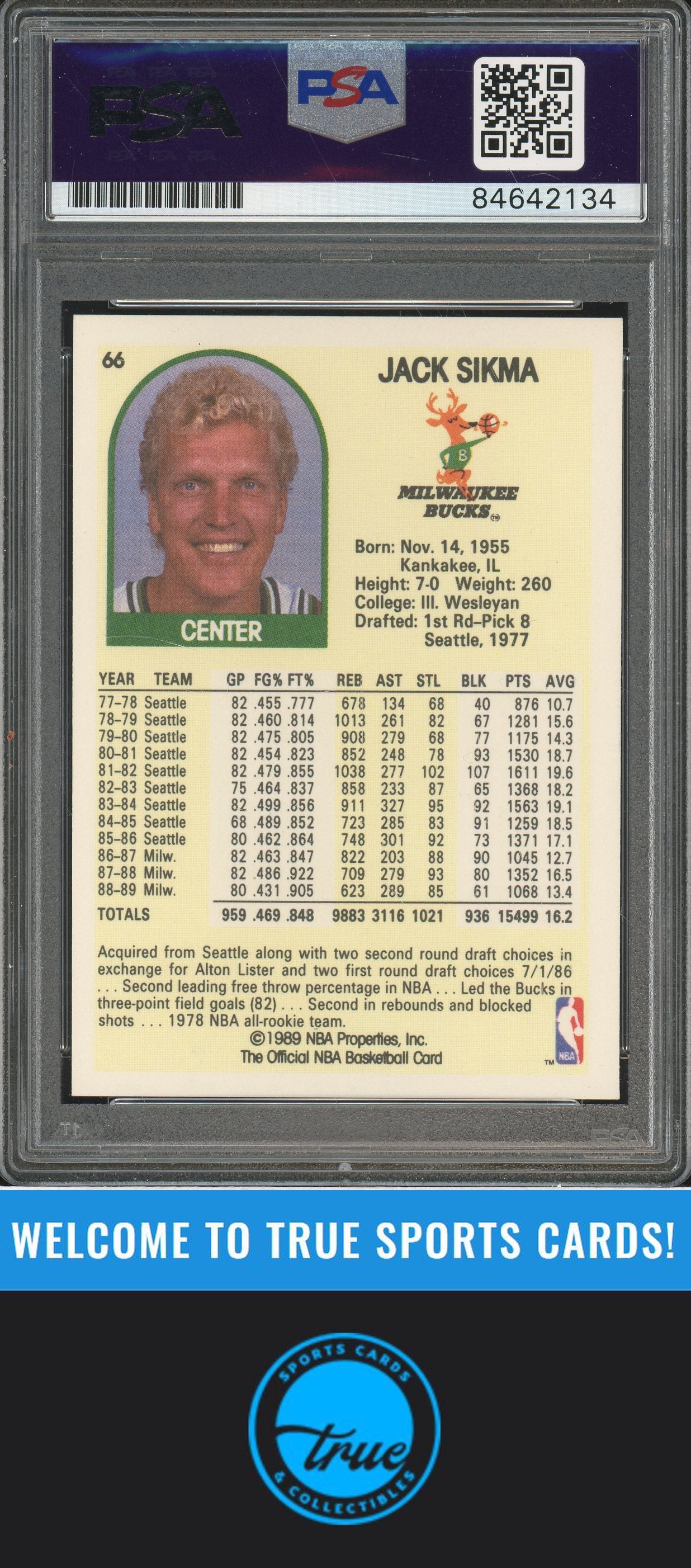 1989-90 Hoops #66 Jack Sikma Auto PSA Authentic (2134)