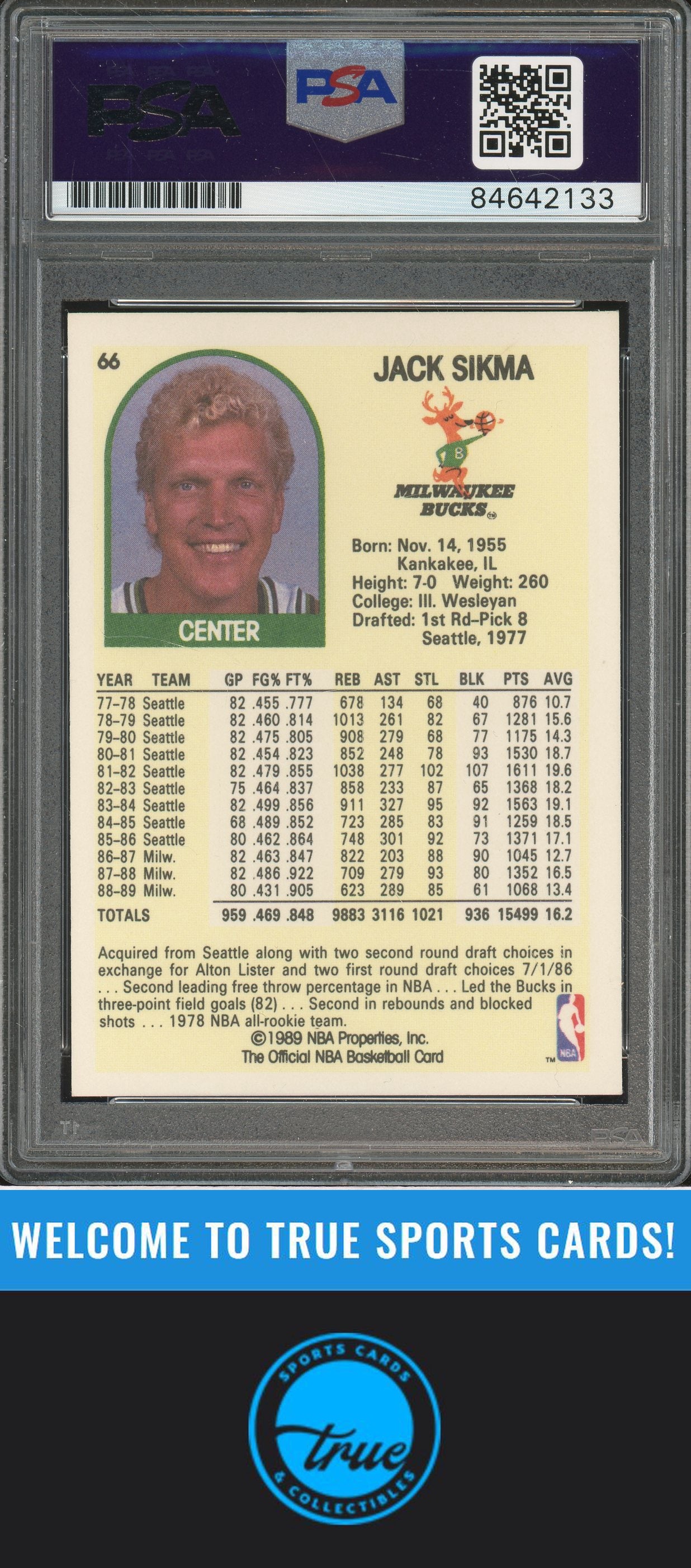 1989-90 Hoops #66 Jack Sikma Auto PSA Authentic (2133)