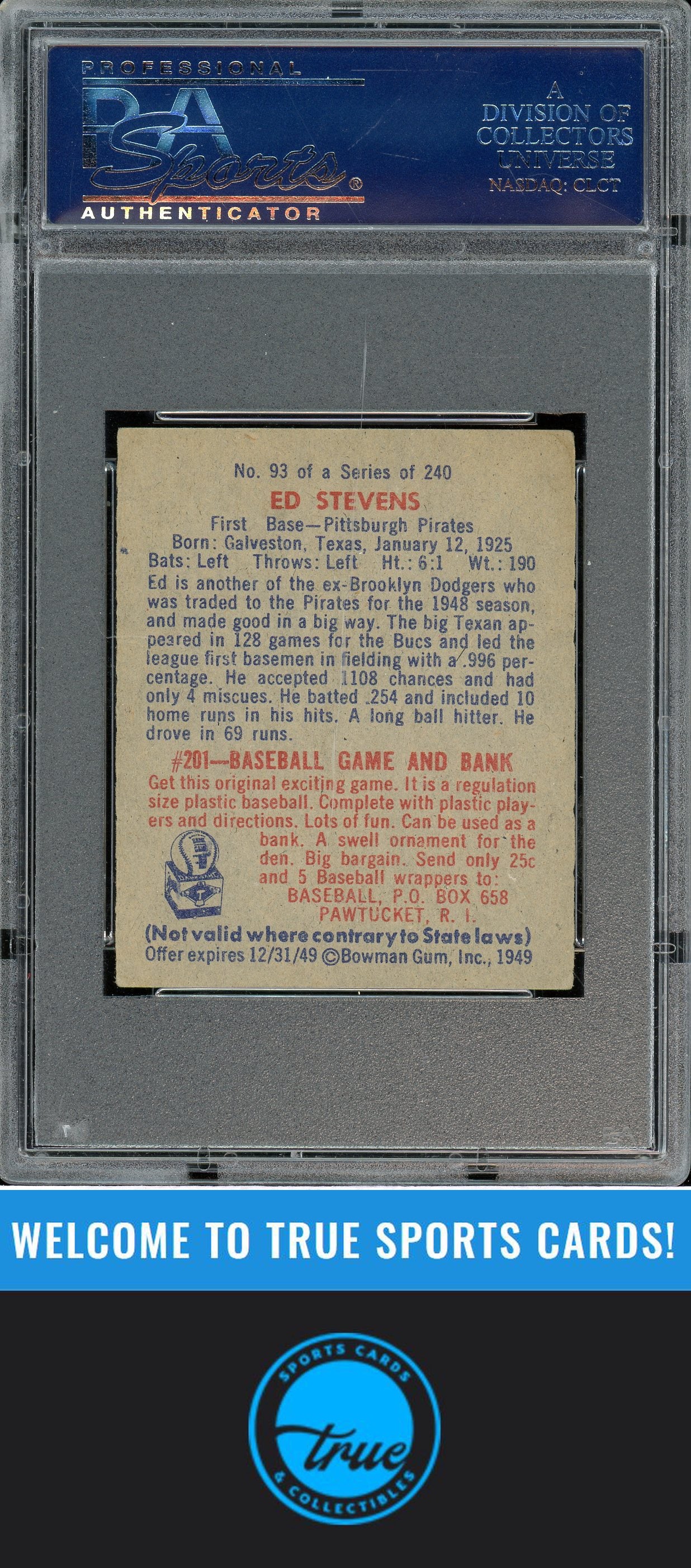 1949 Bowman #93 Ed Stevens PSA 5