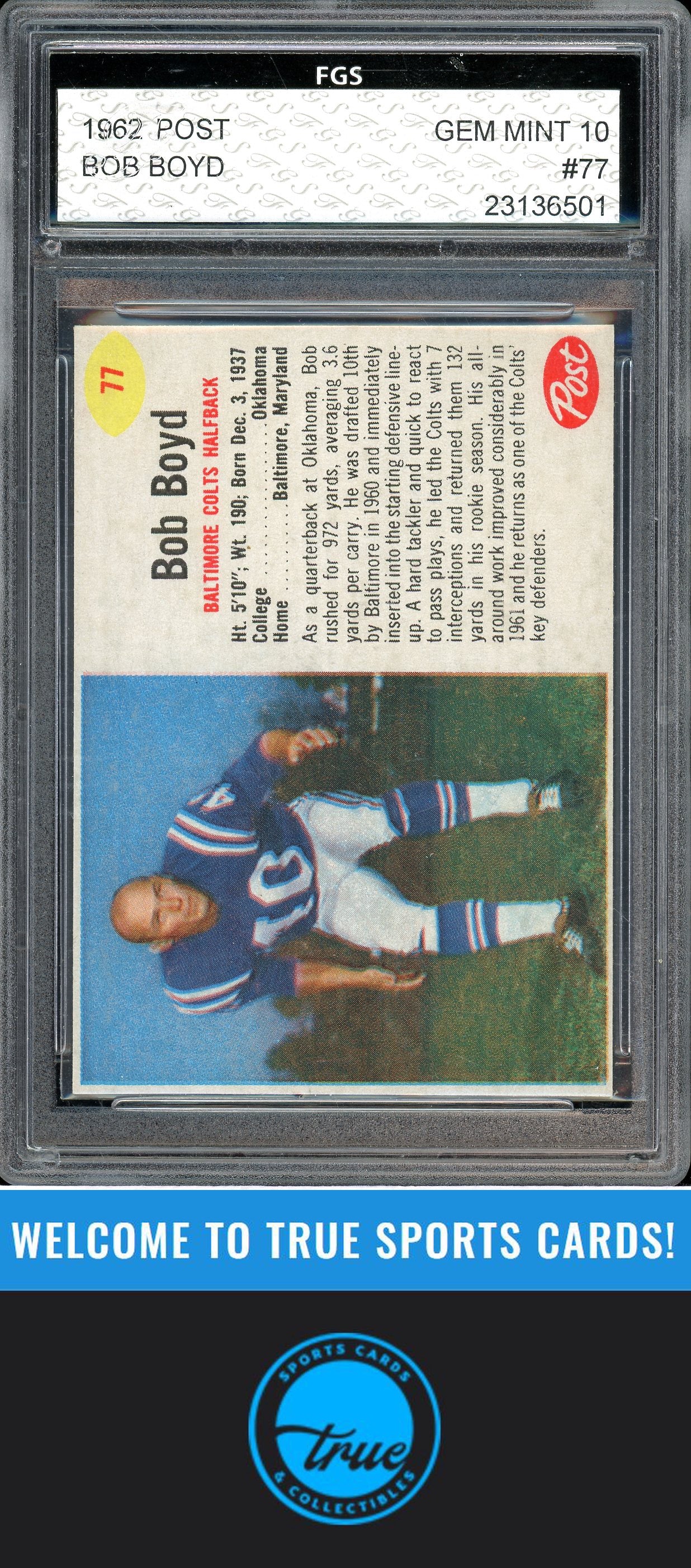 1962 Post Cereal #77 Bob Boyd - FGS Gem Mint 10