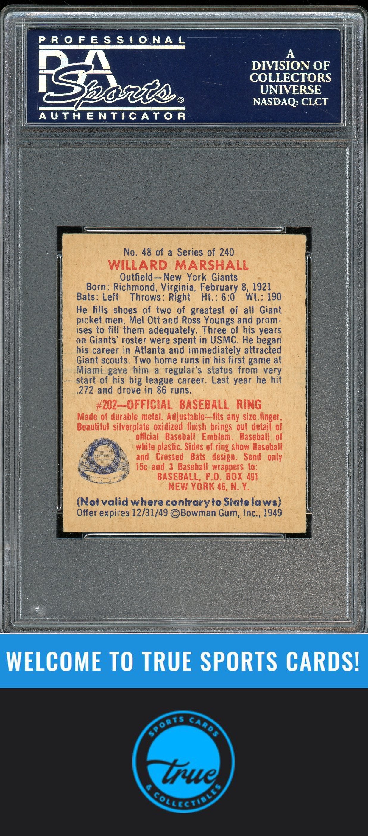 1949 Bowman #48 Willard Marshall PSA 5