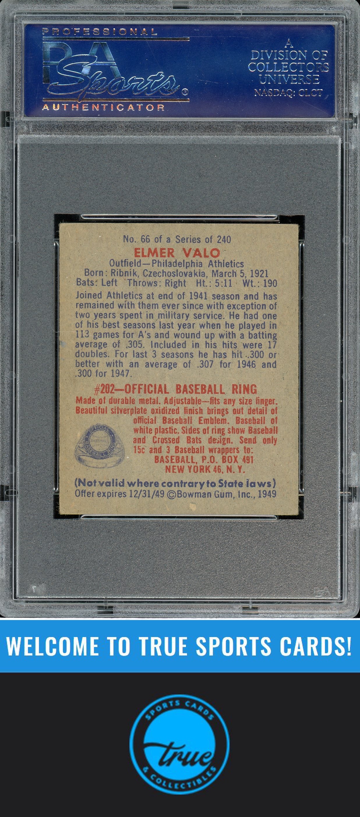1949 Bowman #66 Elmer Valo PSA 4