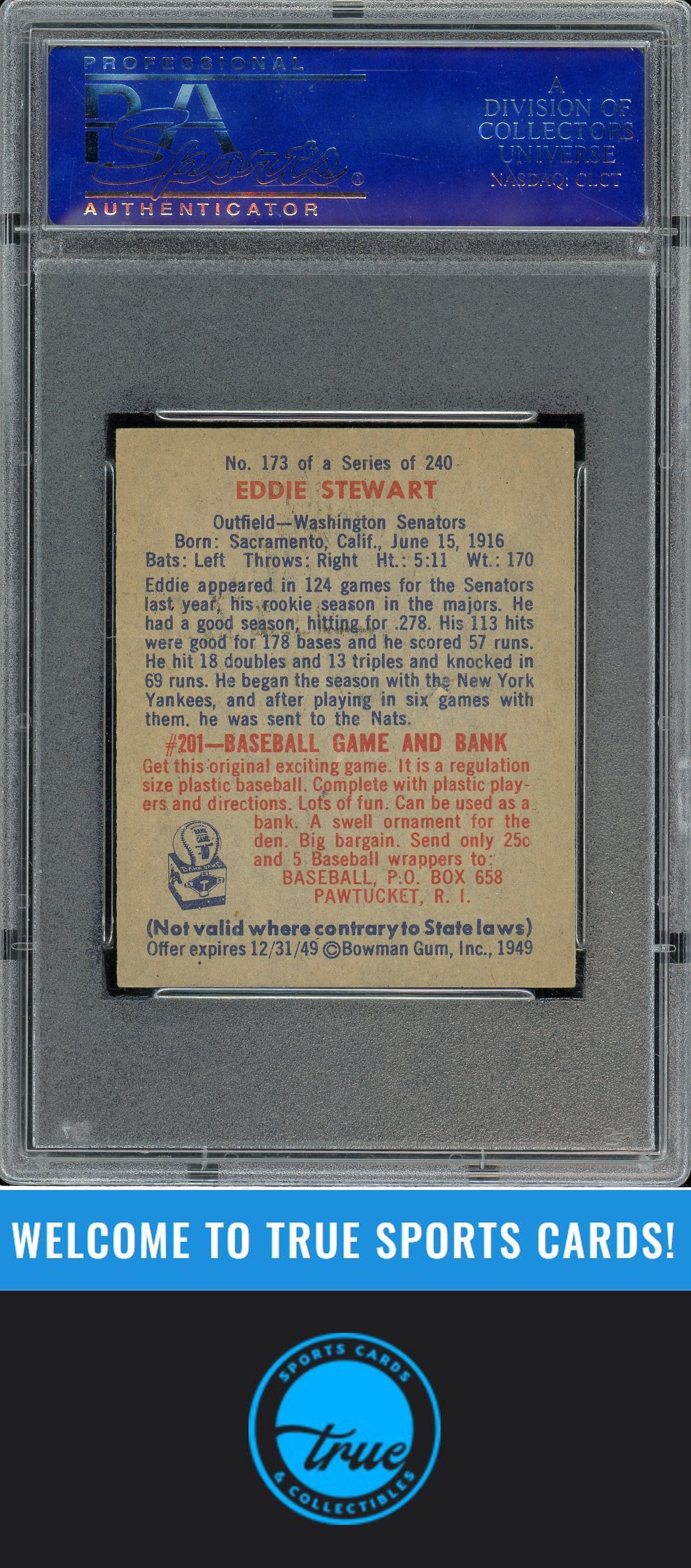 1949 Bowman #173 Eddie Stewart PSA 2