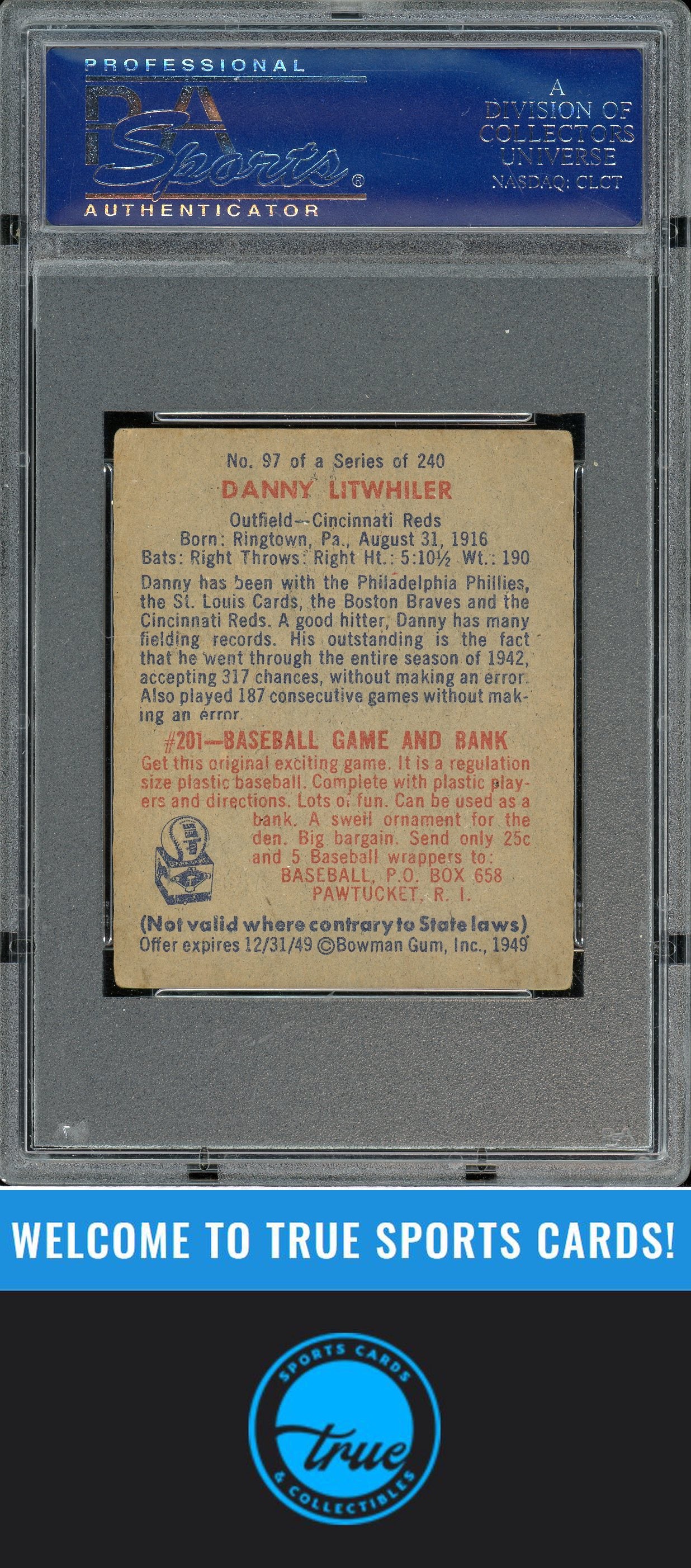 1949 Bowman #97 Danny Litwhiler PSA 4