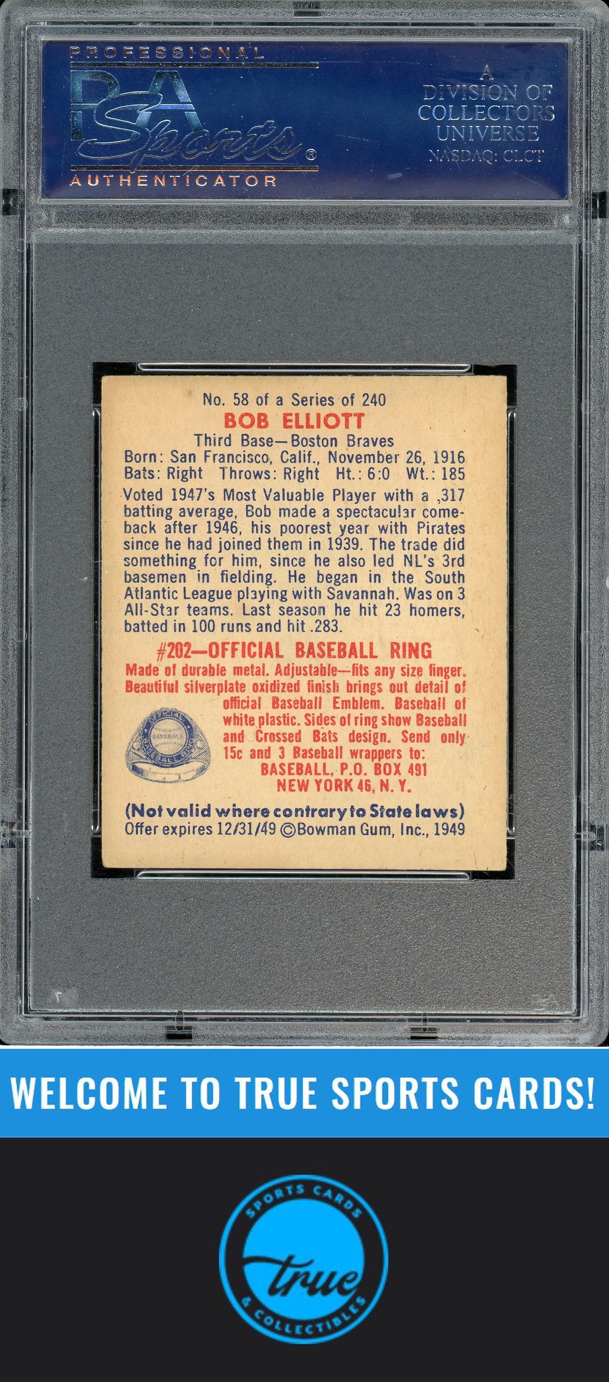 1949 Bowman #58 Bob Elliott PSA 4