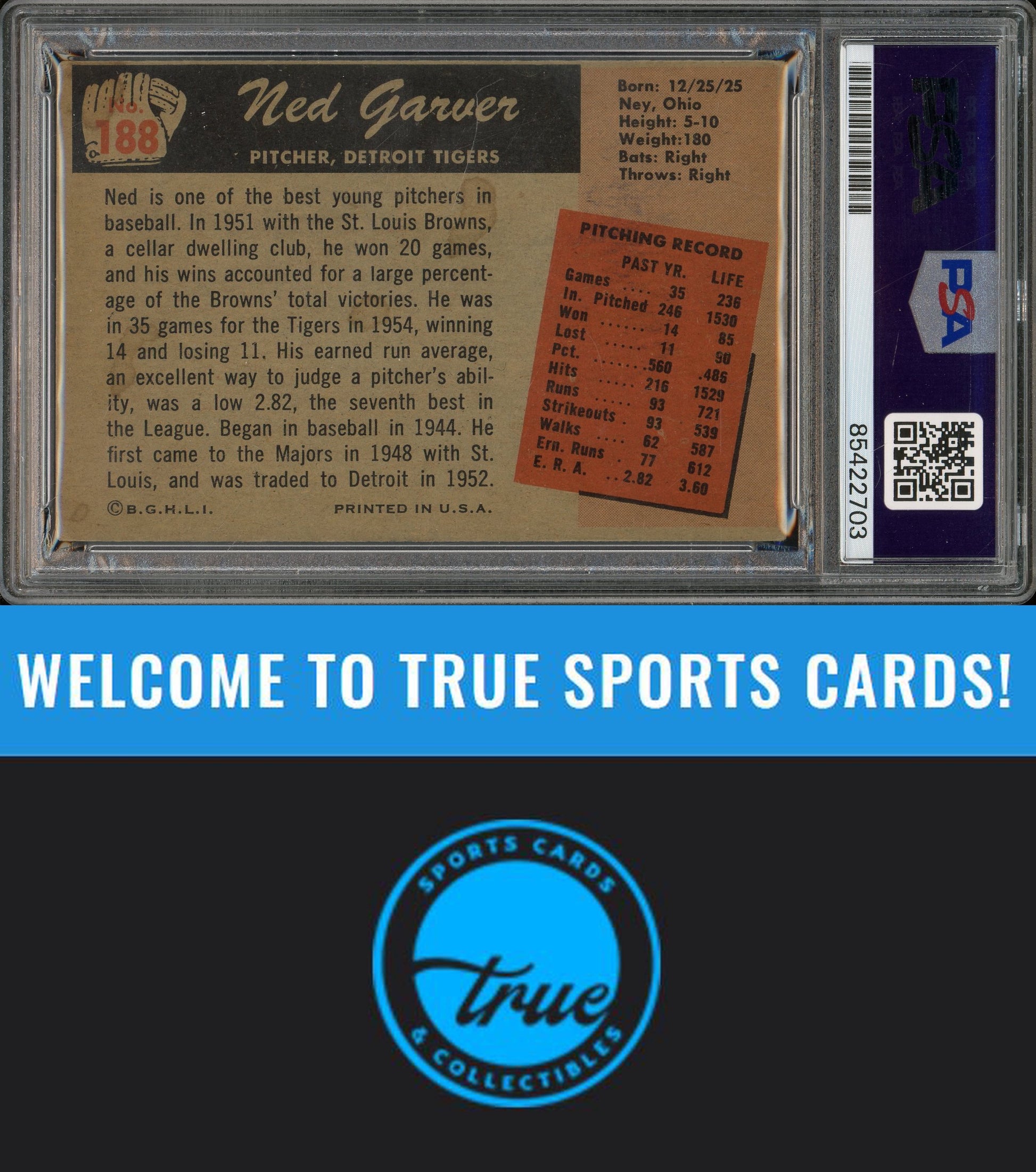 1955 Bowman #188 Ned Garver Auto PSA Authentic (2703)