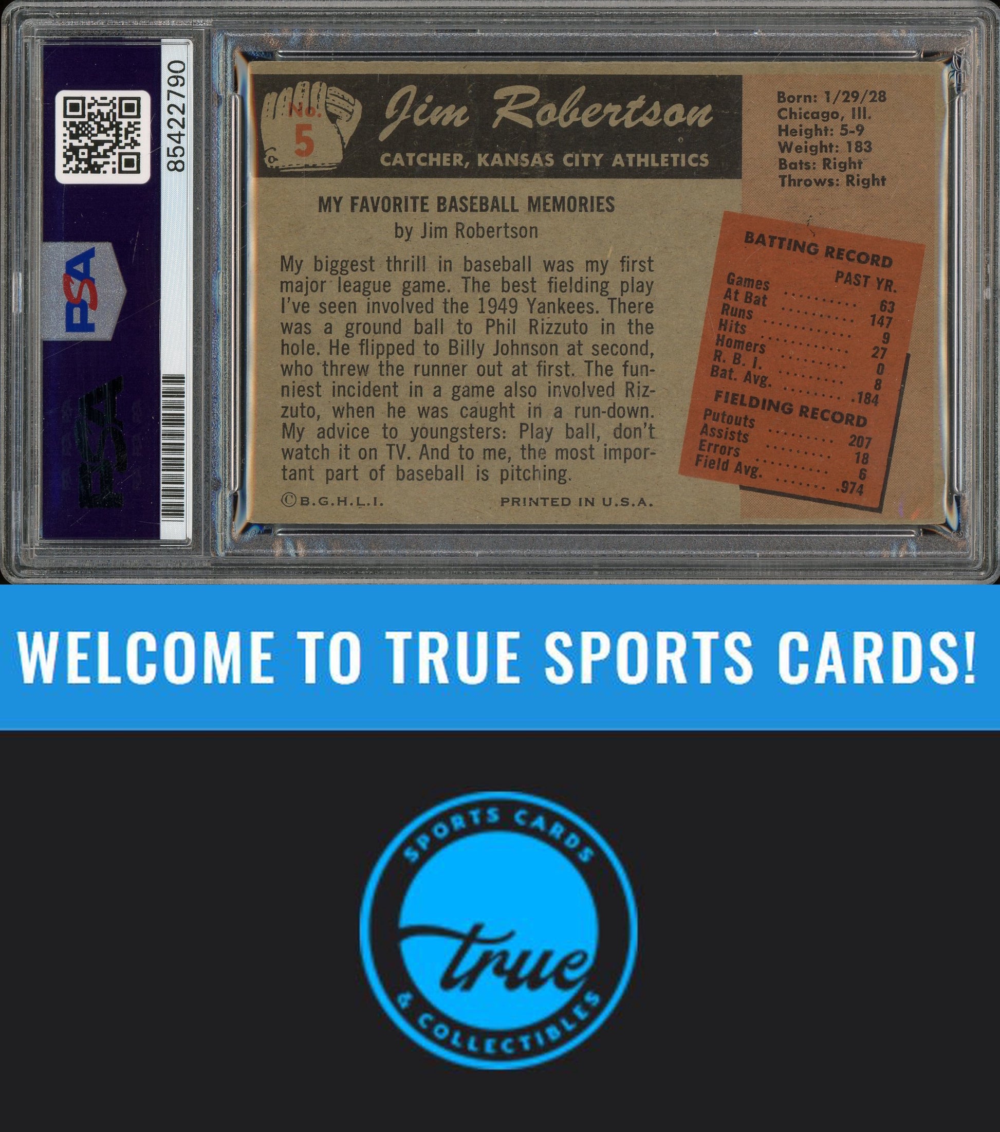 1955 Bowman #5 Jim Robertson Auto PSA Authentic (2790)
