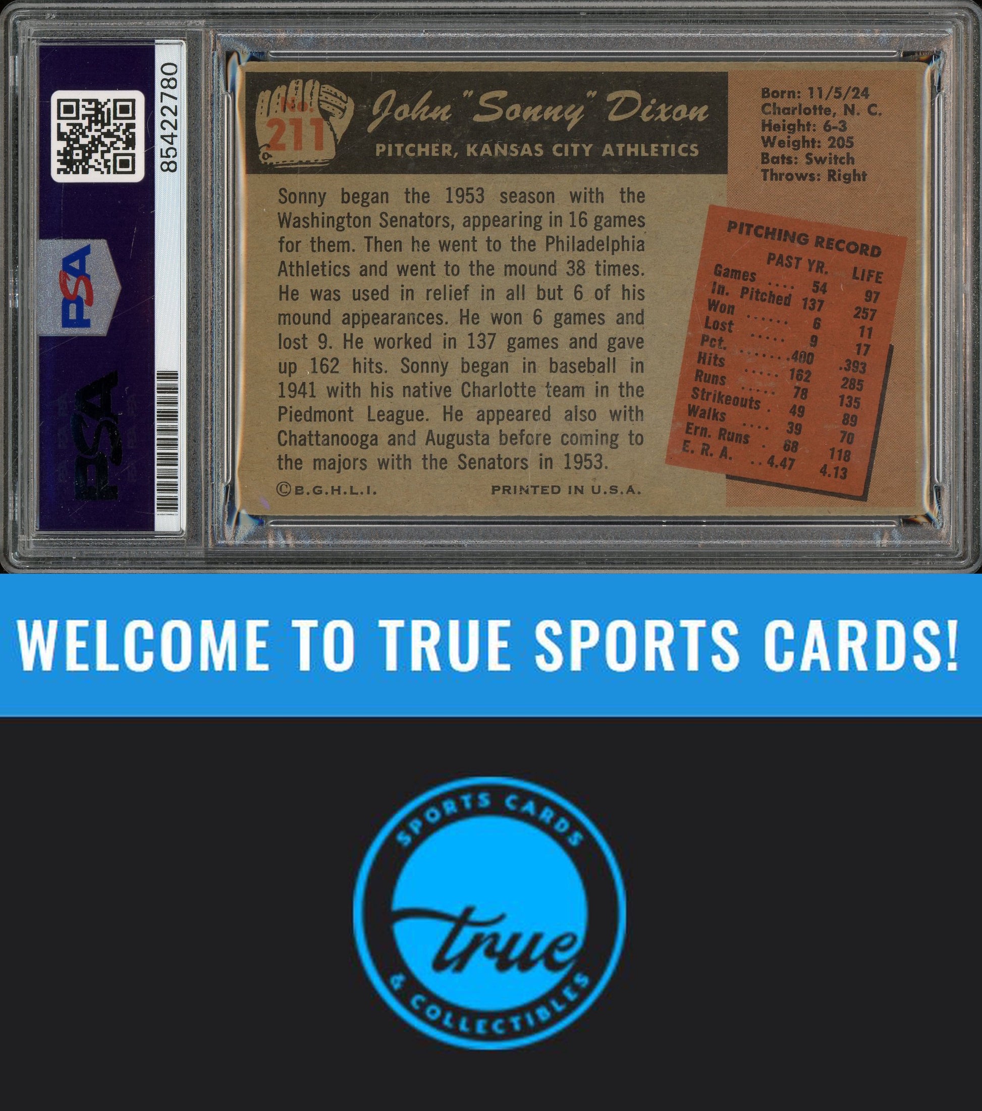 1955 Bowman #211 Sonny Dixon Auto PSA Authentic (2780)
