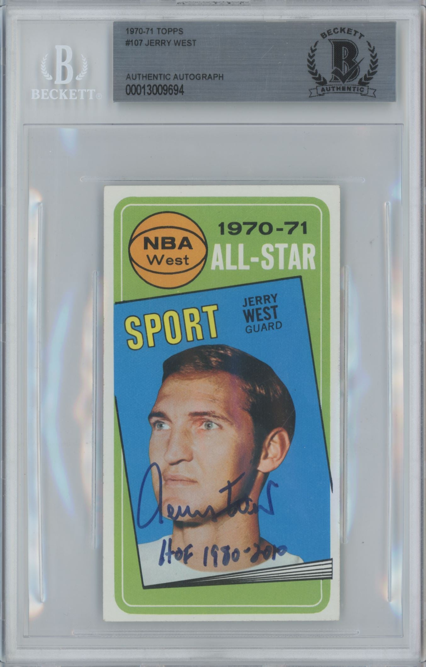 1970-71 Topps #107 Jerry West "HOF 1980-2010" Auto Beckett Authentic (9694)