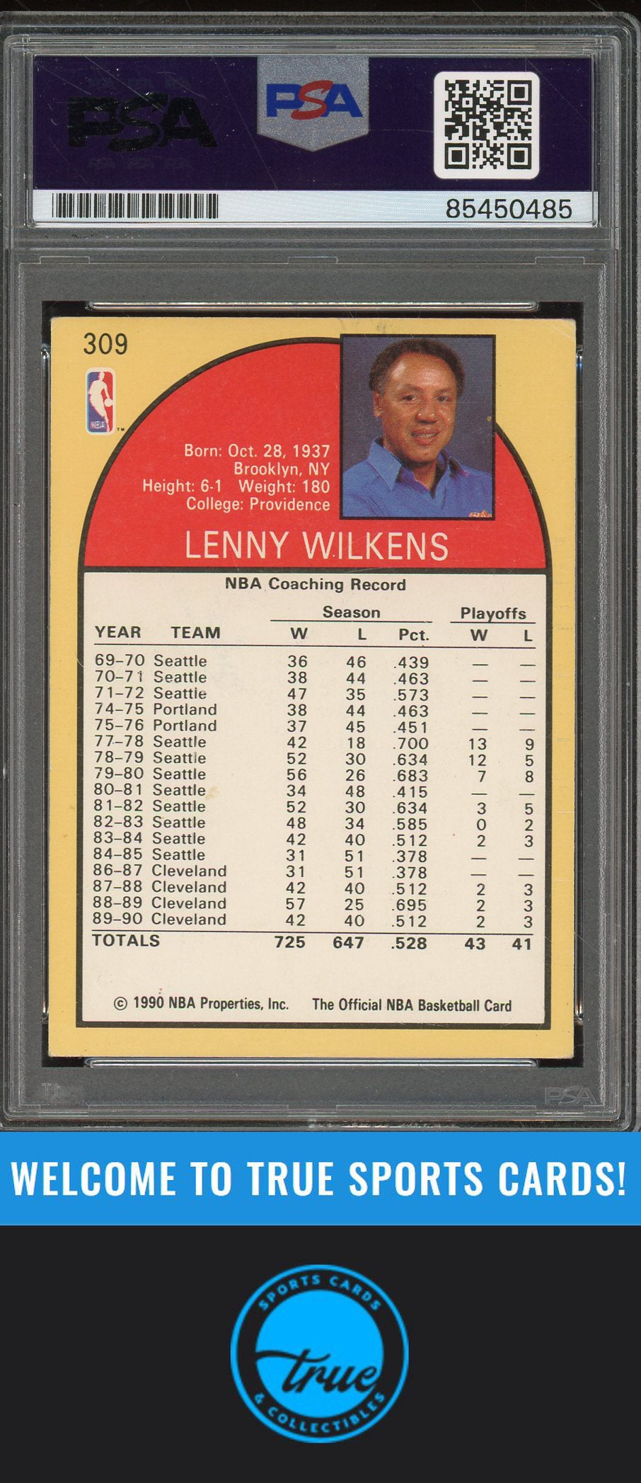 1990-91 Hoops #309 Lenny Wilkens Auto PSA Authentic