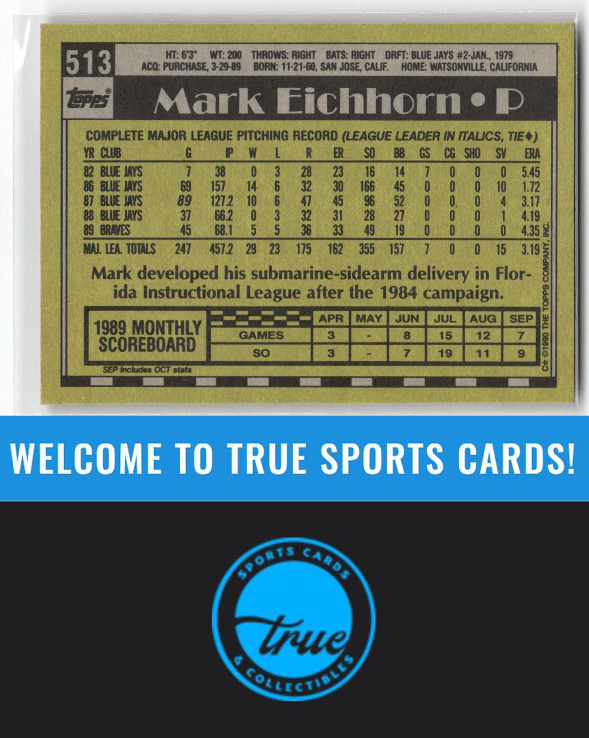 1990 Topps #513 Mark Eichhorn Auto