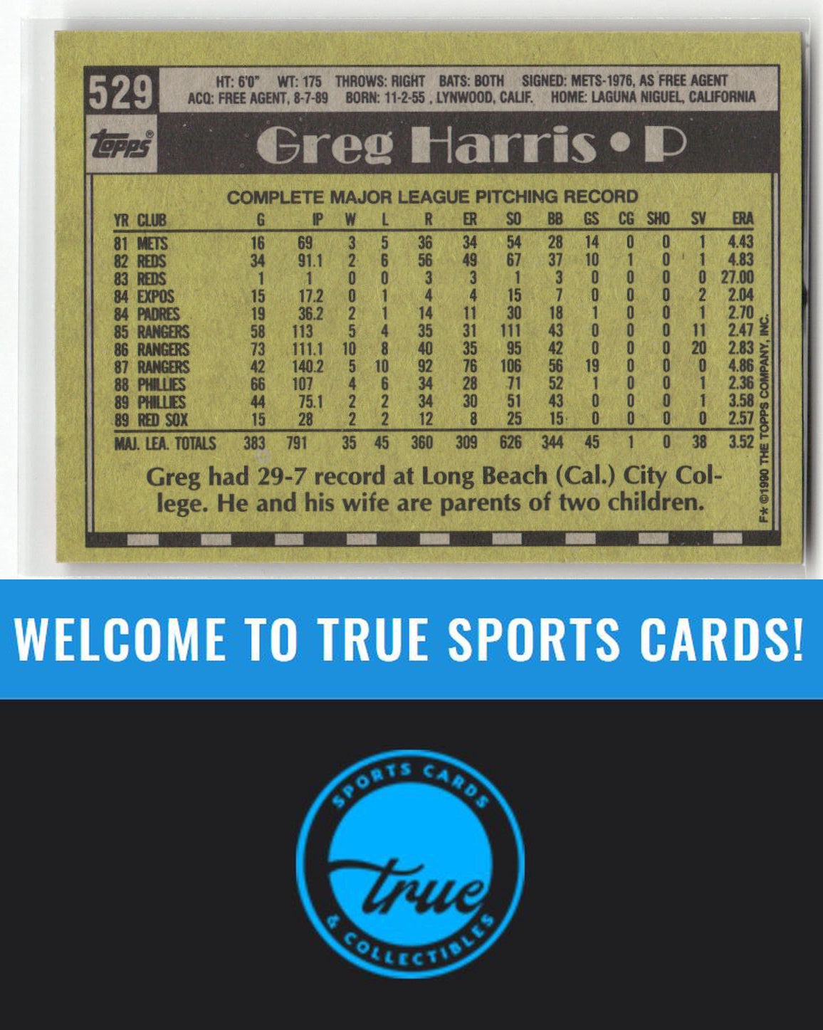 1990 Topps #529 Greg Harris Auto