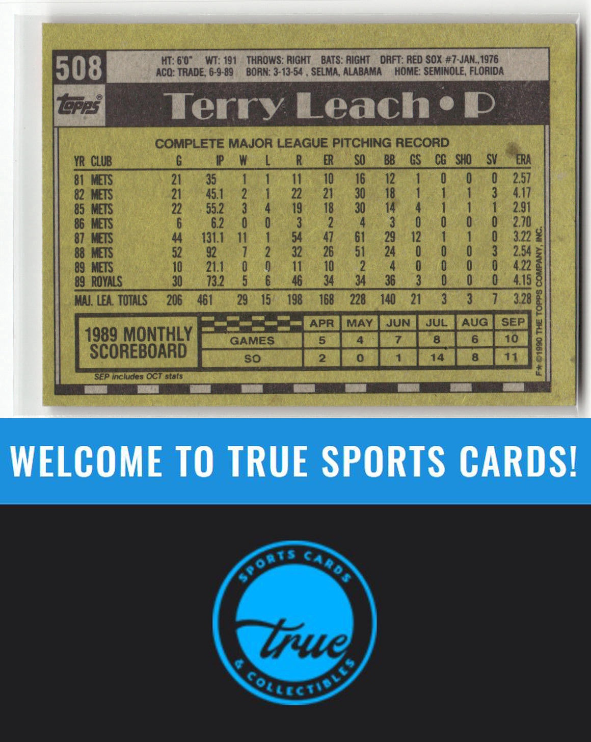 1990 Topps #508 Terry Leach Auto