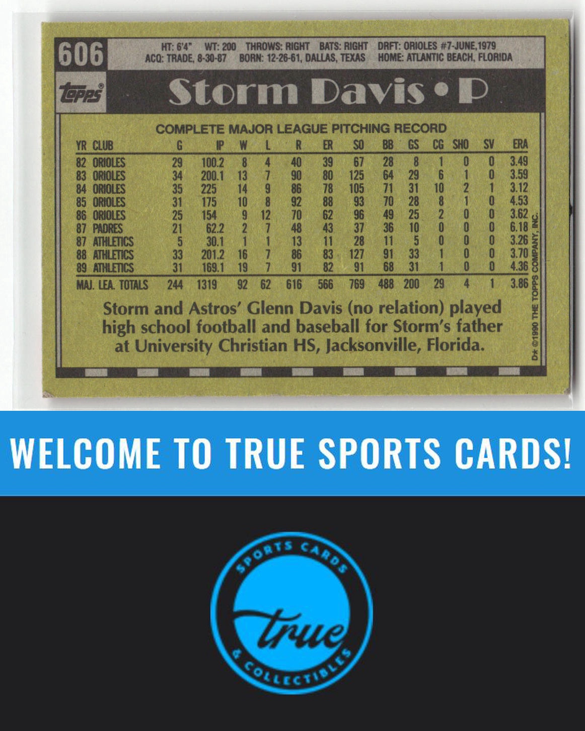 1990 Topps #606 Storm Davis Auto