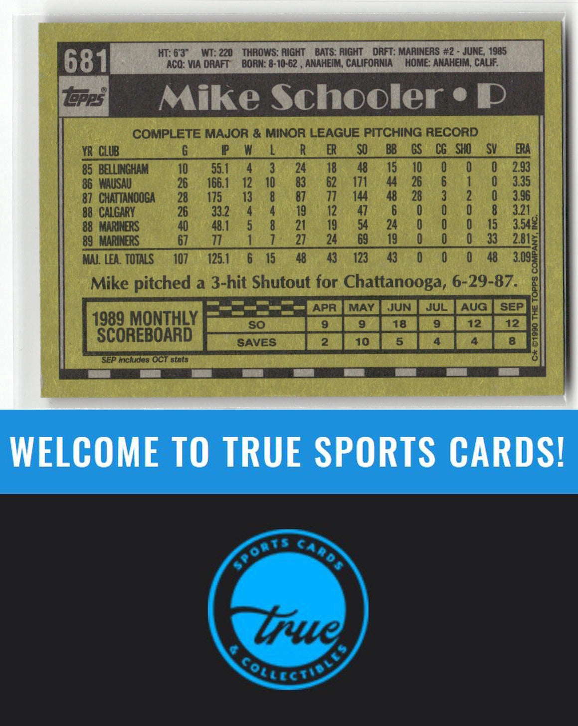 1990 Topps #681 Mike Schooler Auto