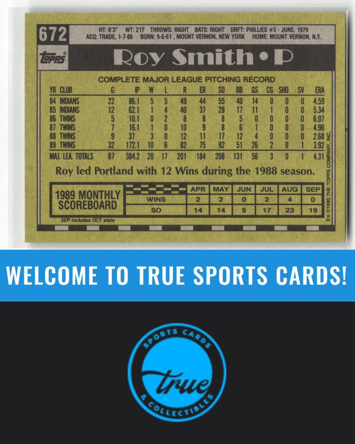 1990 Topps #672 Roy Smith Auto