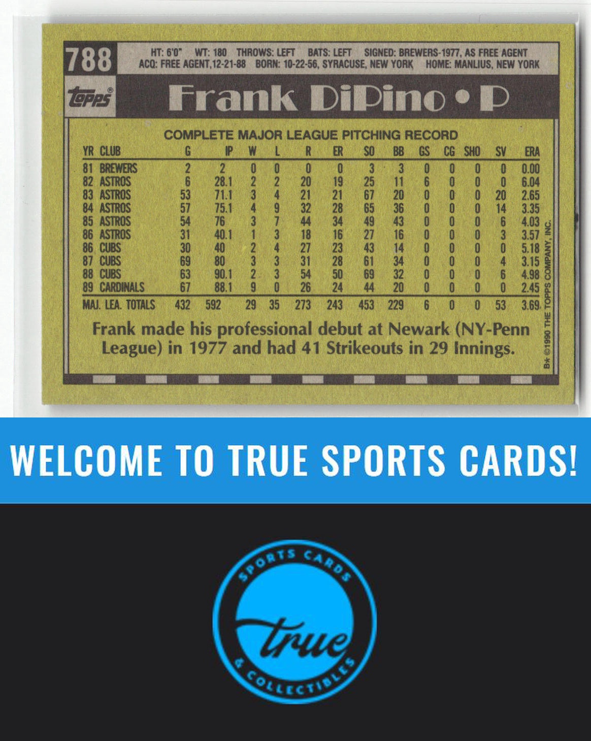 1990 Topps #788 Frank DiPino Auto