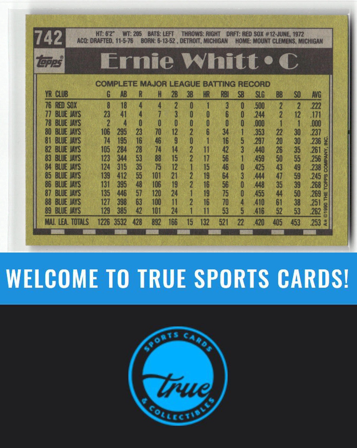 1990 Topps #742 Ernie Whitt Auto