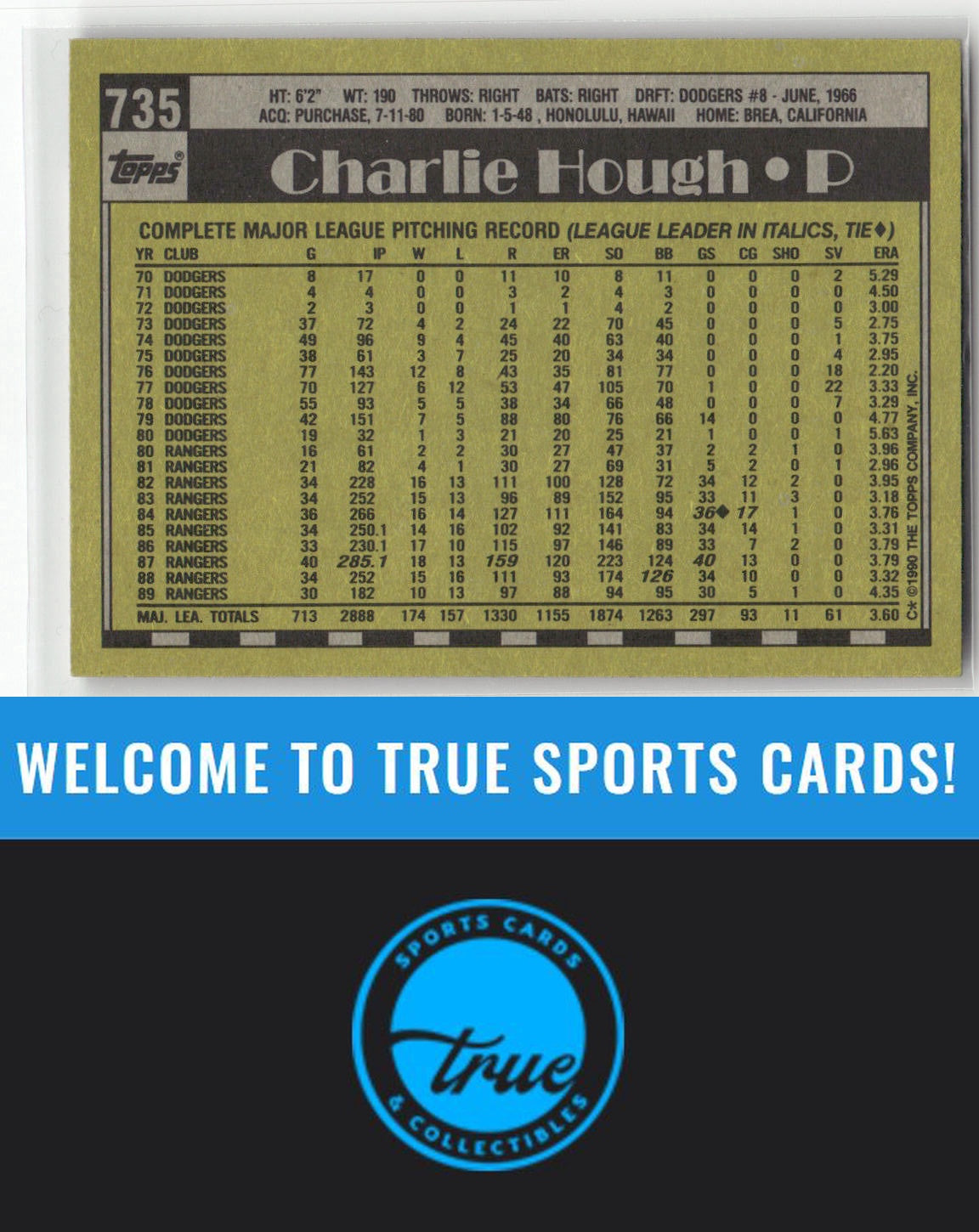 1990 Topps #735 Charlie Hough Auto