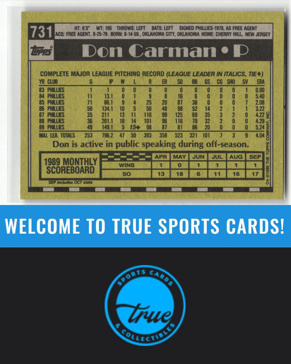 1990 Topps #731 Don Carman Auto