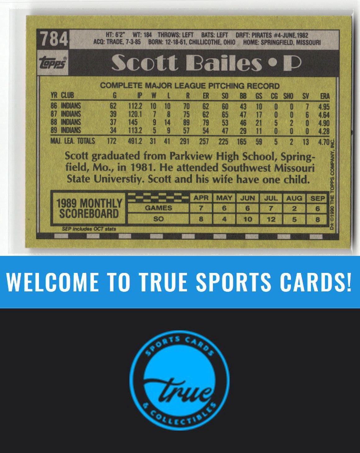 1990 Topps #784 Scott Bailes Auto