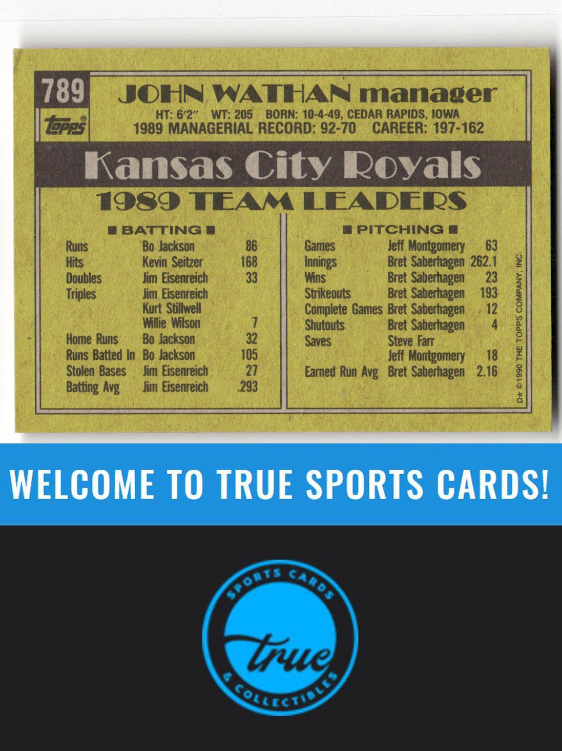 1990 Topps #789 John Wathan Auto