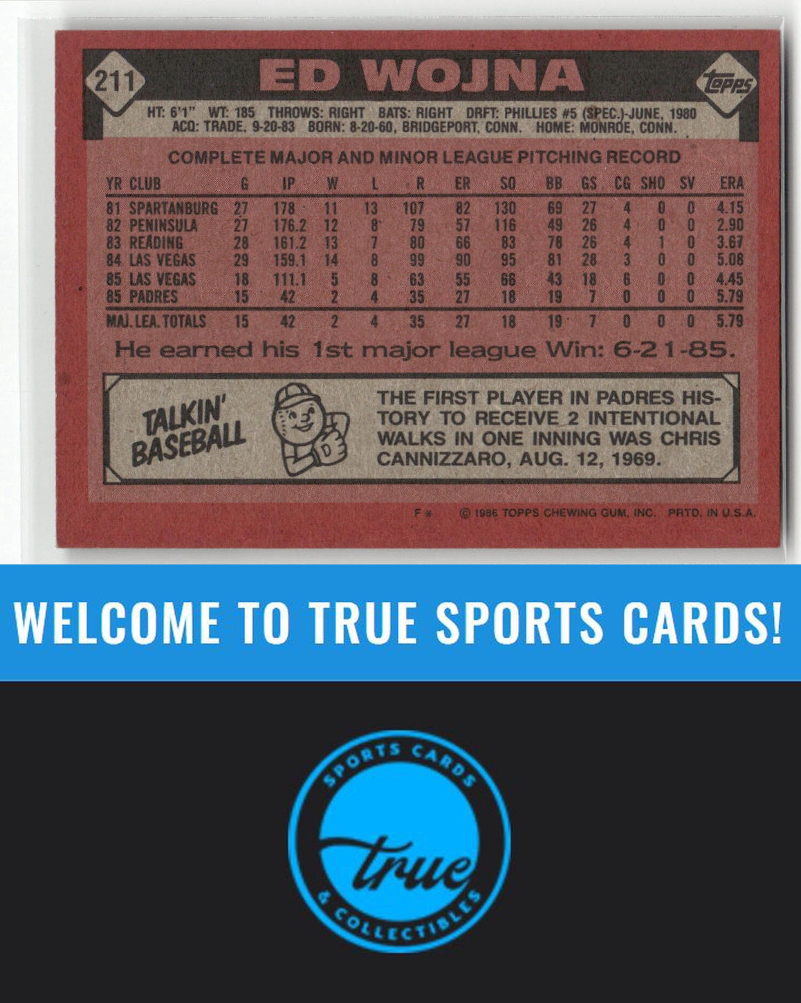 1986 Topps #211 Ed Wojna Auto