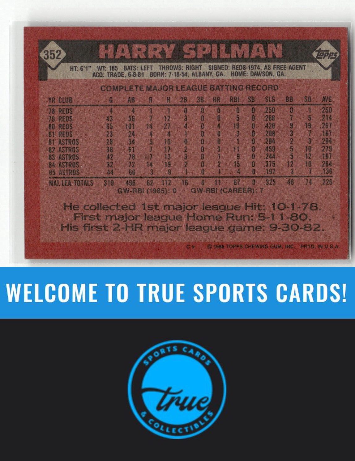 1986 Topps #352 Harry Spilman Auto