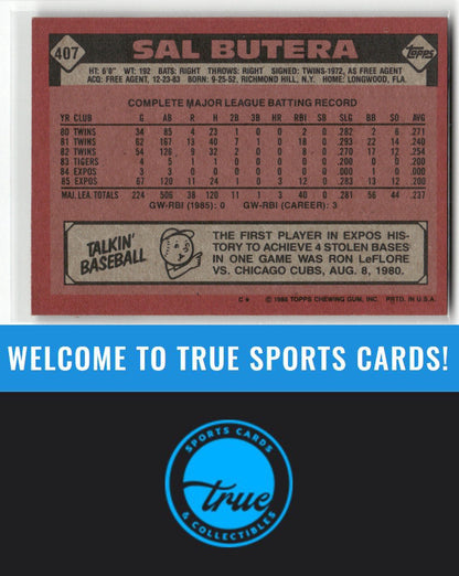 1986 Topps #407 Sal Butera Auto