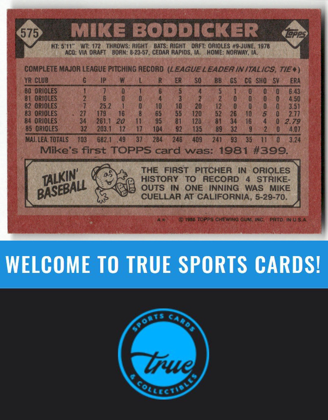 1986 Topps #575 Mike Boddicker Auto