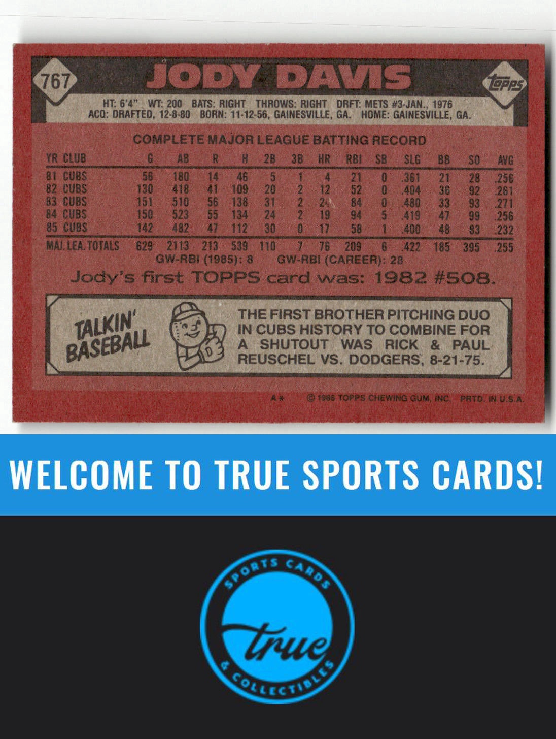1986 Topps #767 Jody Davis Auto