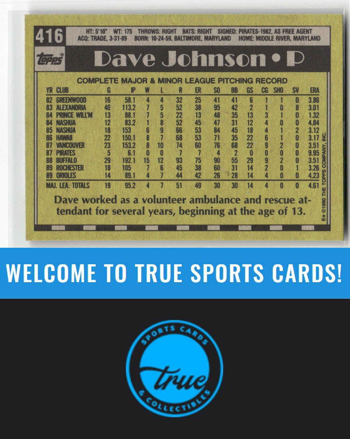 1990 Topps #416 Dave Johnson Auto